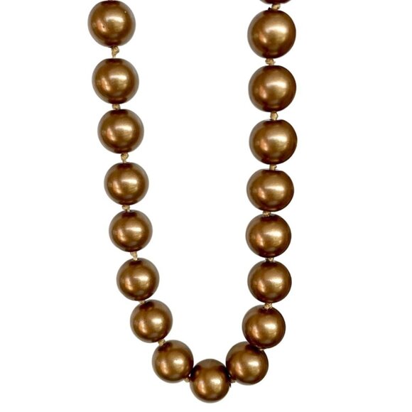Monet Bronze Colored Faux Pearl Bead Necklace 16 to 18" w/ 8mm Beads Extender - Picture 2 of 9